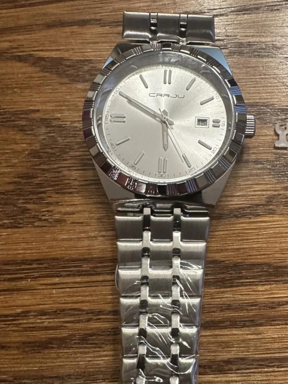 Crrju Men's White Luxury Luminous Analog Quartz Classic Calendar Silver Watch
